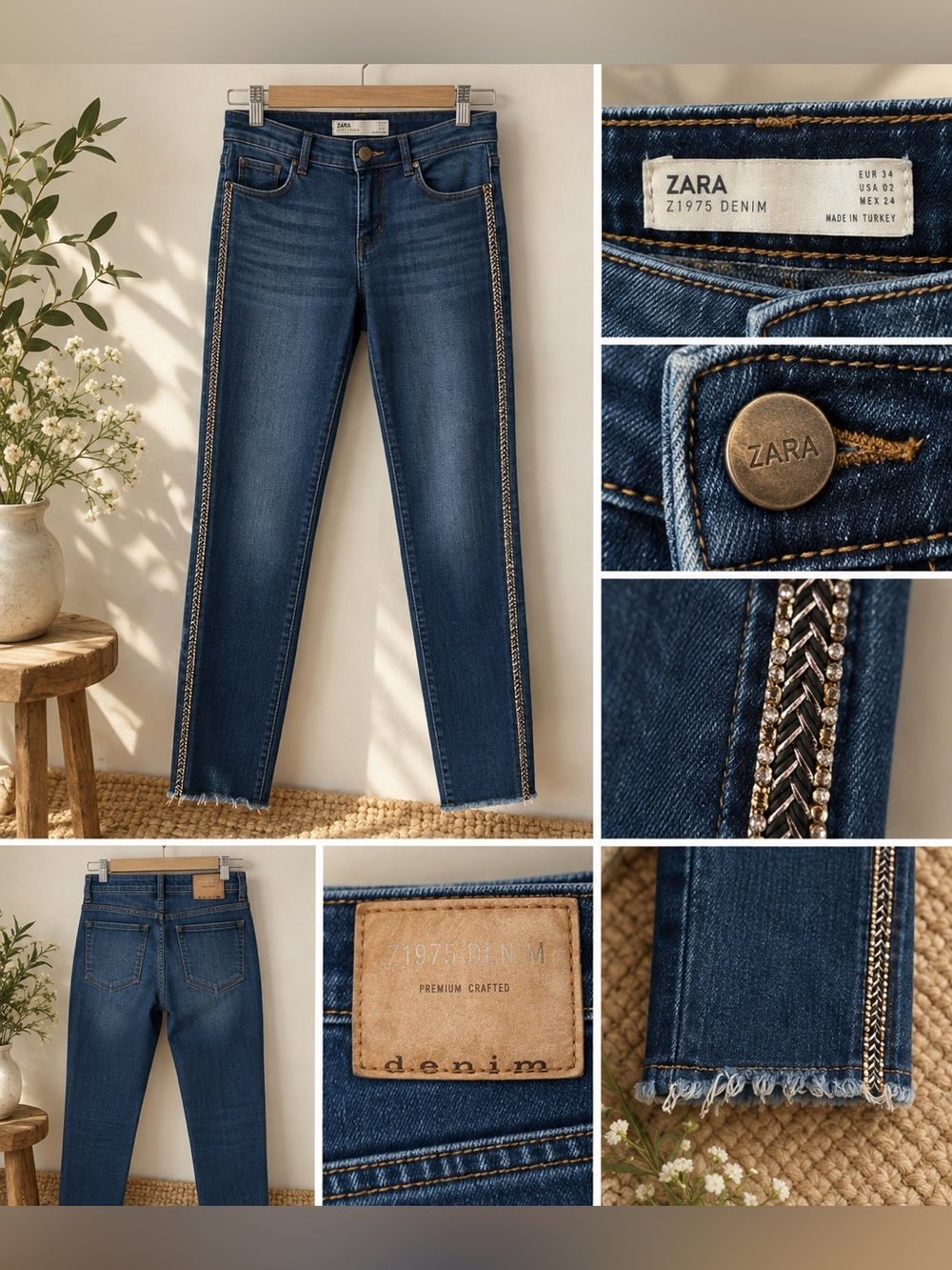 Zara Z1975 Denim Embellished Side Stripe Skinny Jeans – Size 2
